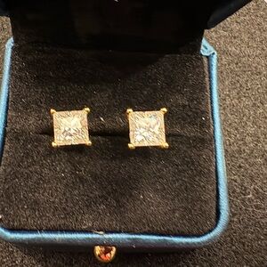 Elegant Gold and Silver Square Stud Earrings